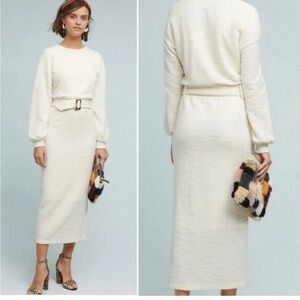 Anthropologie  Dolan Cream Long Sleeve Dress with Belt